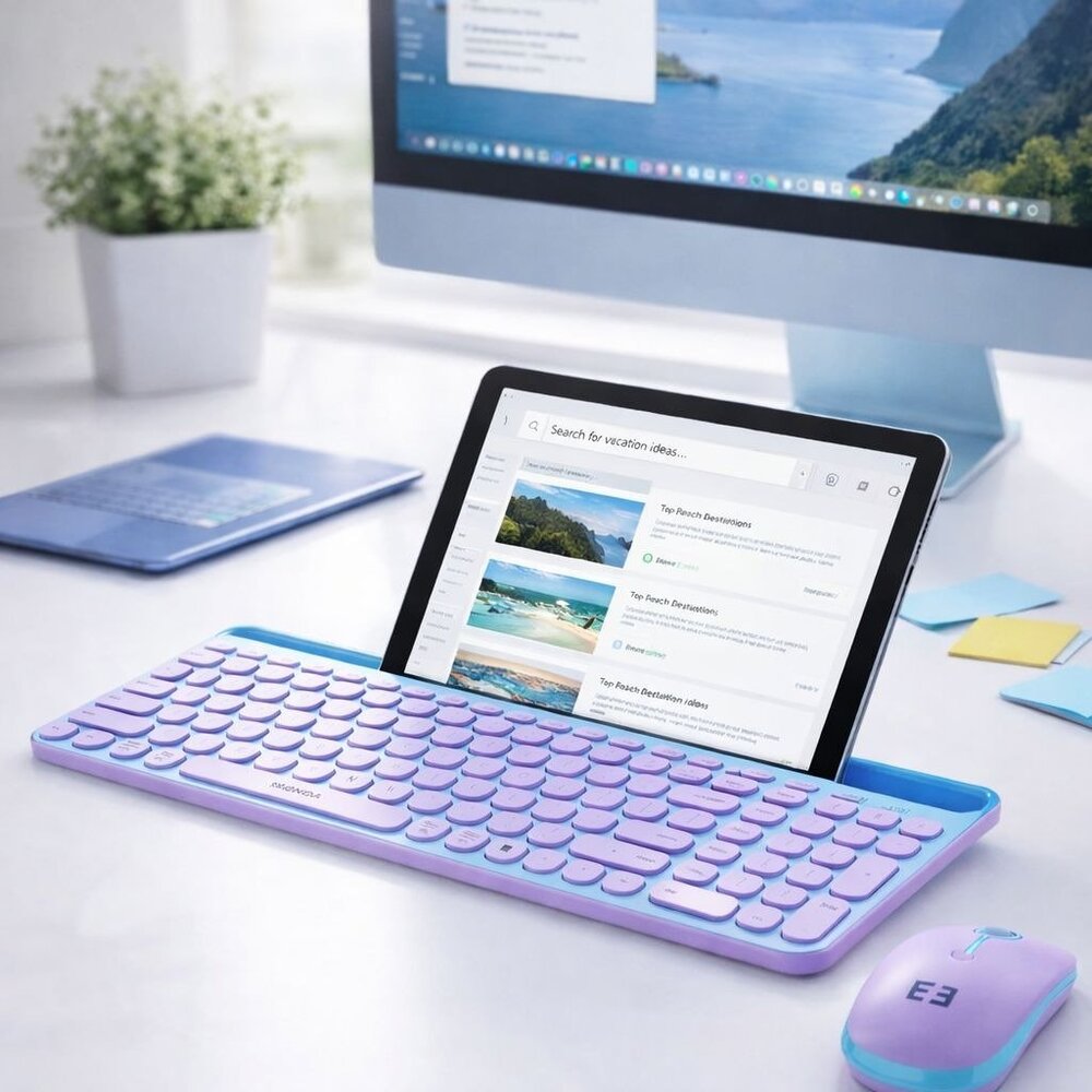 Dual Connection Bluetooth USB Keyboard Mouse Combo for iPad Tablet Laptop PC - Picture 2 of 4